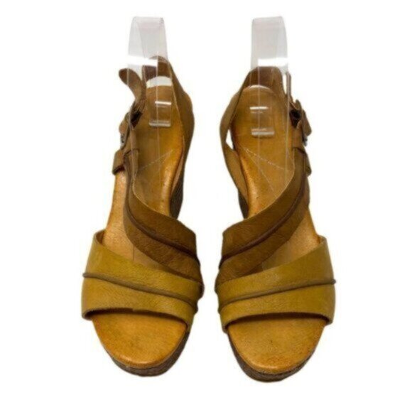 Maya | Tan Leather Mid Wedge Heel Ankle Strap Sandals Shoes Size 9 - Picture 2 of 10